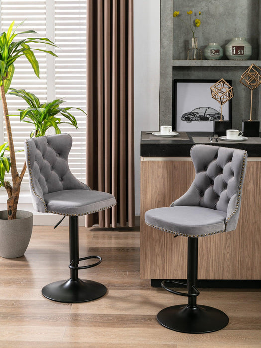 A&A Furniture,Swivel Velvet Barstools Adjusatble Seat Height from 25-33 Inch,17.7 inch base, Modern Upholstered Bar Stools with Backs Comfortable Tufted for Home Pub and Kitchen Island,Gray,Set of 2