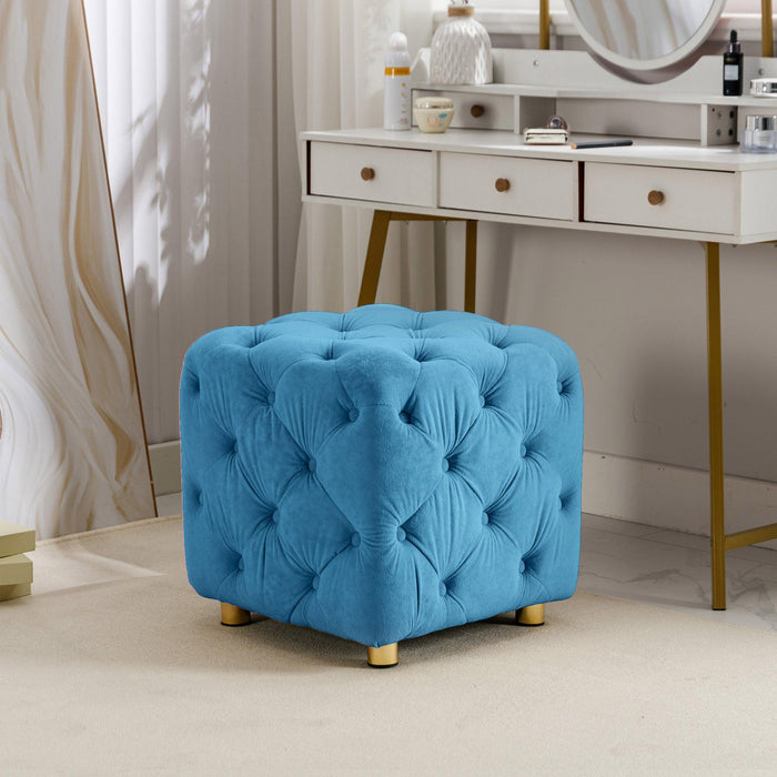 Blue Modern Velvet Upholstered Ottoman, Exquisite Small End Table, Soft Foot Stool,Dressing Makeup Chair, Comfortable Seat for Living Room, Bedroom, Entrance