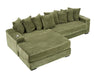 111.4-inch green corduroy sofa with cup holders and lockers on the armrests and a reversible chaise lounge (which can be swapped left and right) is suitable for living rooms and bedrooms. - DTYStore