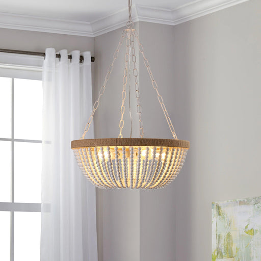 Bohemian style Wood Beaded Chandelier Oak White - DTYStore