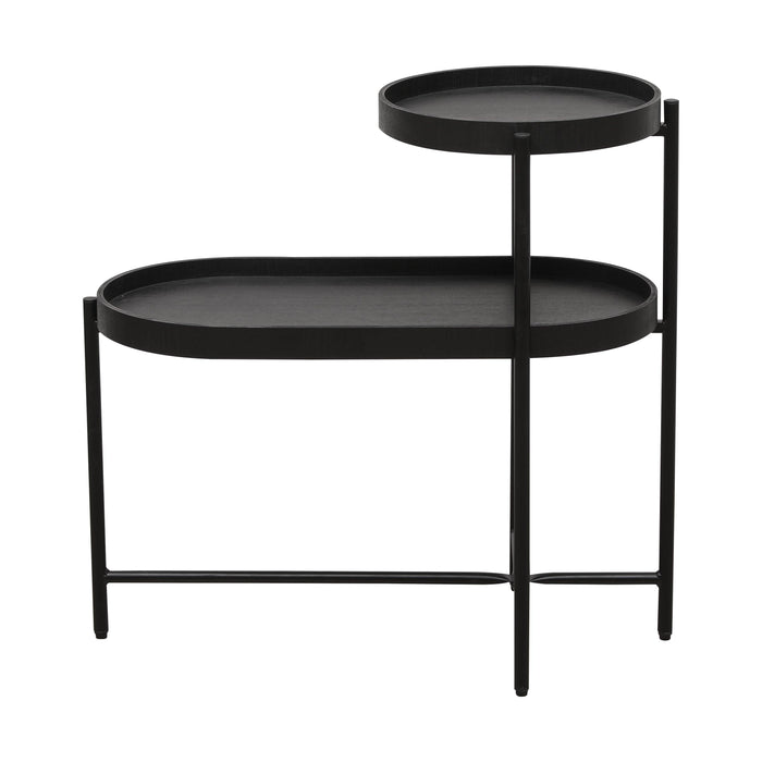 2-Tier Black Side Table with Storage Sofa Table for Living Room Metal Frame & Wooden Desk End Table