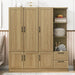 3 Door Wooden Storage Wardrobe for Dedroom with Shelves and 2 Drawers, Side Storage Shelves,Nature - DTYStore