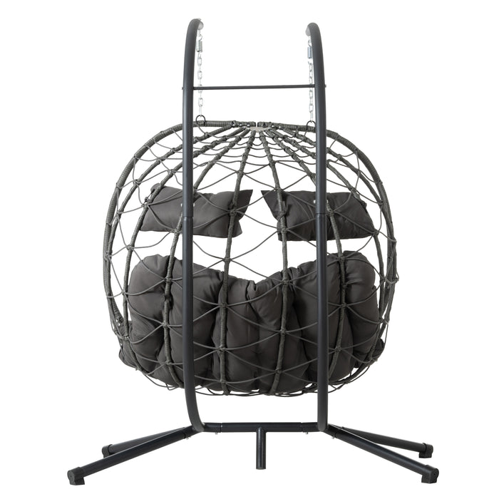 2 Persons Egg Chair with Stand Indoor Outdoor Swing Chair Patio Wicker Hanging Egg Chair Hanging Basket Chair with Stand for Bedroom Living Room Balcony - DTYStore