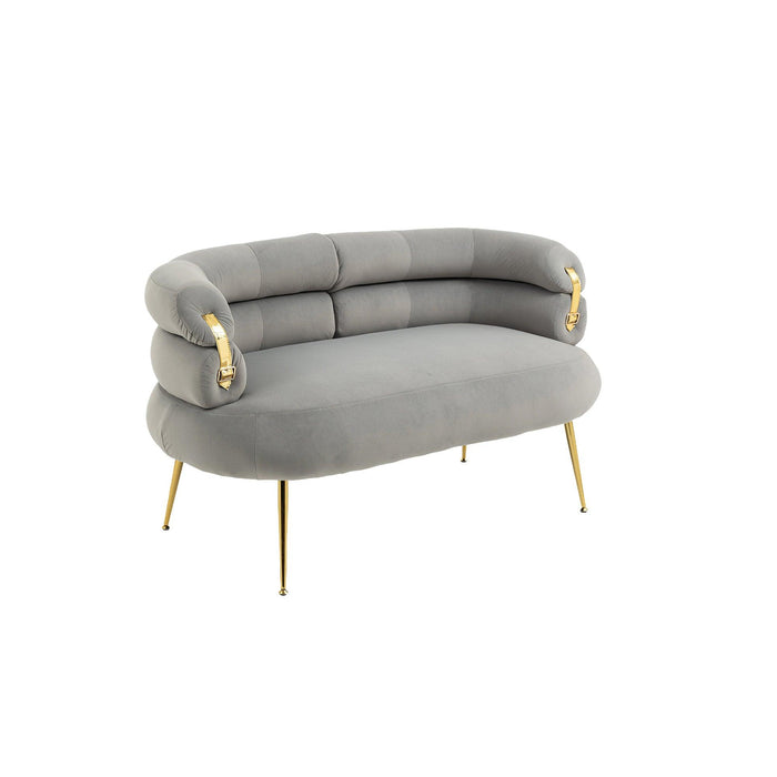 COOLMORE Small Loveseat Sofa, Upholstered Mini Couch with Curved Backrest with Stylish Golden Decor, Small Comfy Love Seat Leisure Accent Couch for Living Room, Bedroom, Office (Gray)