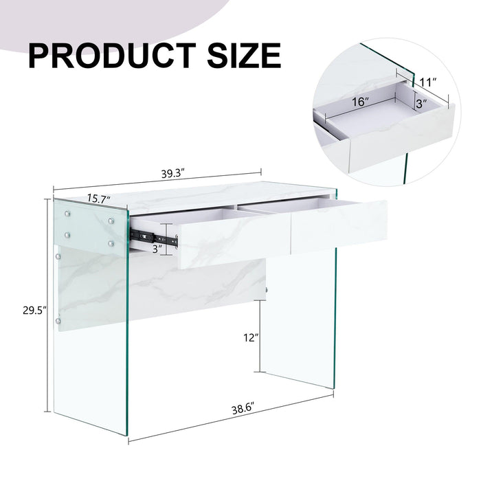 White Environmental Protection MDF Minimalist Dresser, Desk, Desktop computer desk, with double drawer storage space, simple home, perfect for various styles of home environment.