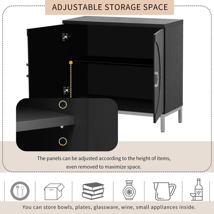 Simple Storage Cabinet Accent Cabinet with Solid Wood Veneer and Metal Leg Frame for Living Room, Entryway, Dining Room (Black)