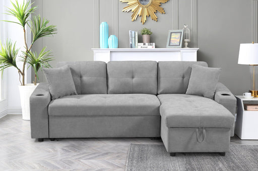 Convertible corner sofa with armrest storage, living room and apartment sectional sofa, right chaise longue and grey - DTYStore
