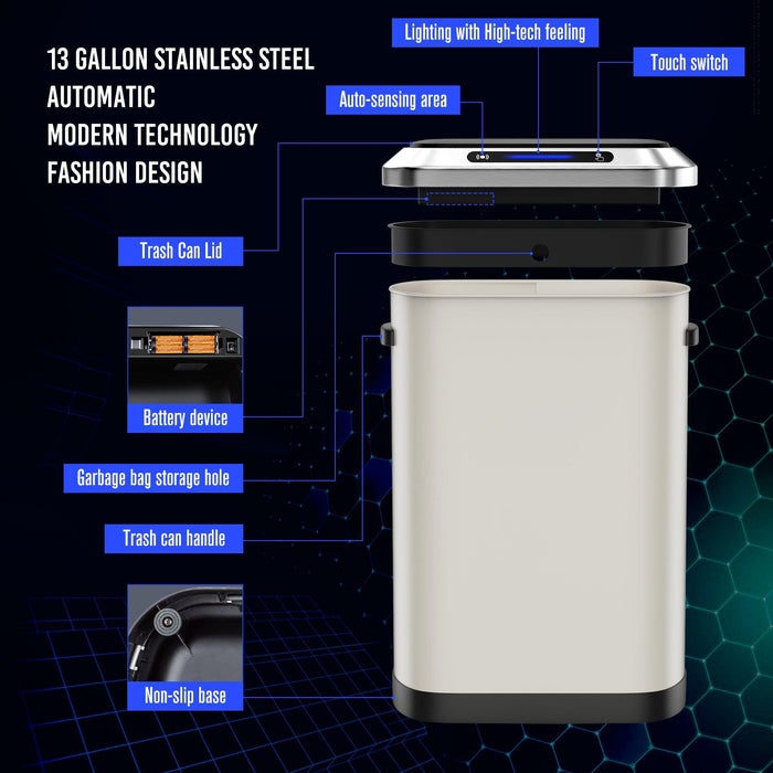 50L Smart automatic Trash Cans - Full Intelligent Sensor - White