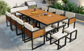 GO 18-Pieces Acacia Wood Patio Dining Set, Space Saving Outdoor Patio Set, 8 Cushioned Chairs & 8 Ottomans & 2 Square Table, for Backyard, Garden, Deck and Poolside, Beige - DTYStore