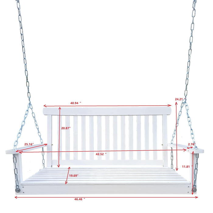 Front Porch Swing with Armrests, Wood Bench Swing with Hanging Chains,for Outdoor Patio ,Garden Yard, porch, backyard, or sunroom,Easy to Assemble,white