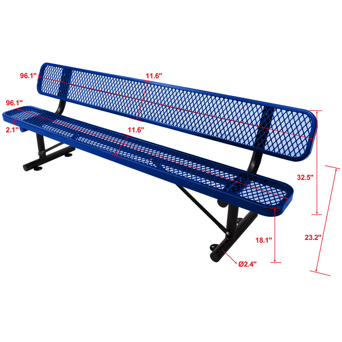 8 ft. Outdoor Steel Bench with Backrest BLue - DTYStore