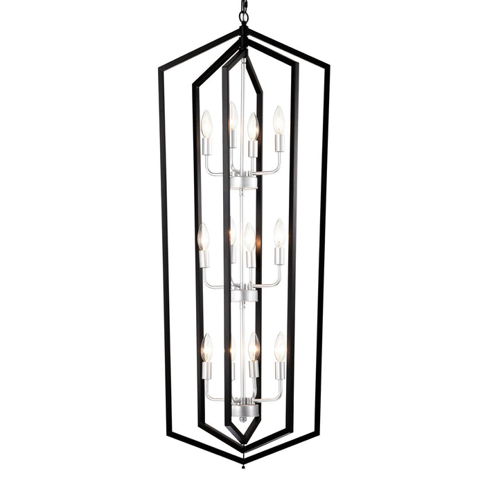 12-Light Farmhouse Kitchen Chandeliers, Matte Black and Sliver Vintage Rustic Cage Light Fixture Adjustable Height Chandeliers for Dining Room Hallway Foyer Entryway(E12 Bulbs Not Included) - DTYStore