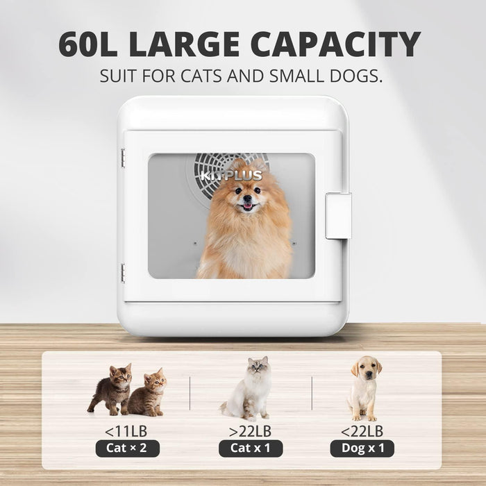 Pet Hair Dryer Box, Ultra Quiet Blow Dryer 6L Capacity for Cats and Small Dogs, Professional Fast Drying Blower, Intelligent Control, Adjustable Temperature and Time, 360 Degree Warm Wind - DTYStore