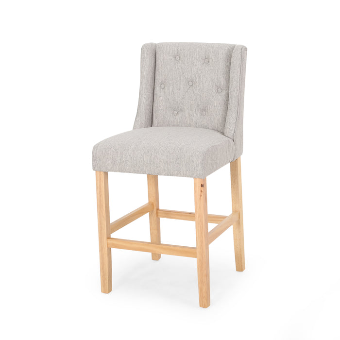 Vienna Contemporary Fabric Tufted Wingback 27 Inch Counter Stools, Set of 2, Light Gray, Natural - DTYStore