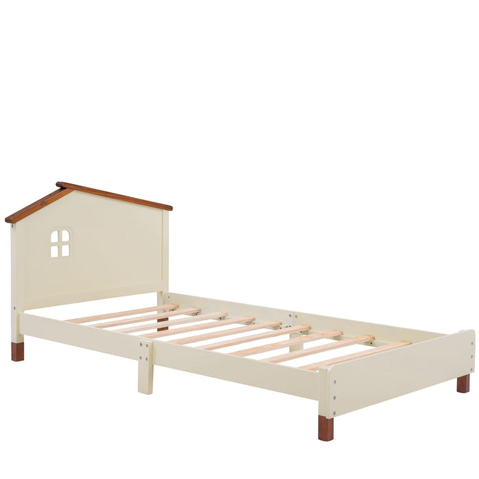 3-Pieces Bedroom Sets Twin Size Platform Bed with Nightstand and Storage dresser,Cream+Walnut