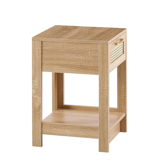 15.75" Rattan End table with drawer, Modern nightstand, side table for living room, bedroom,natural - DTYStore