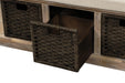 Rustic Storage Bench with 3 Removable Classic Rattan Baskets and Cushion