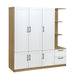 3 Door Wooden Storage Wardrobe for Dedroom with Shelves and 2 Drawers, Side Storage Shelves,White - DTYStore