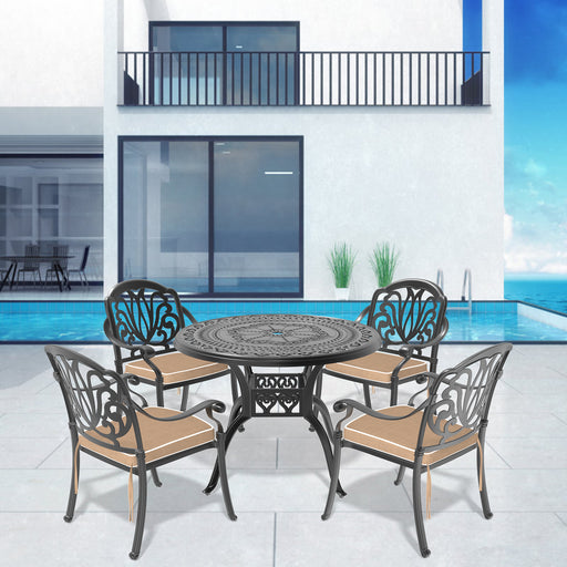 (Cushions In Random Colors)5-Piece Set Of Cast Aluminum Patio Furniture With Cushions - DTYStore
