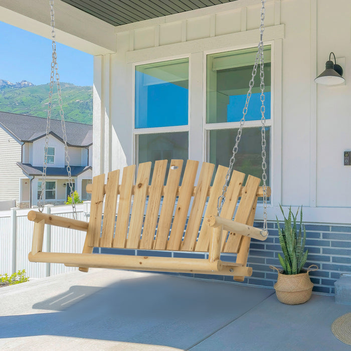 Outsunny 2-Seater Porch Swing, Hanging Outdoor Swing Bench with Metal Chains for Deck, Patio, Garden, Backyard - DTYStore