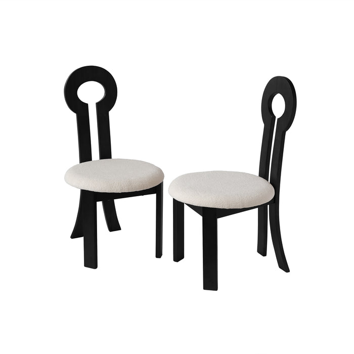 Vintage Rubber Solid Wood Dining Chair, Sheep Plush Dining Chair, Armless Dining Chair, Suitable For Small Home Dressing Room Model Room, Black(Set Of 2) - DTYStore
