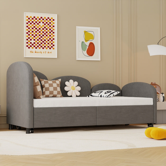 Twin Size Twin Size Bed frames With An Another Bed frame, Velvet Upholstered Daybed, Modern Sofa Bed Daybed Frame for Bedroom Living Room, Suitable for Living Room, Kids Room, Bedroom (Ddry Gray) - DTYStore