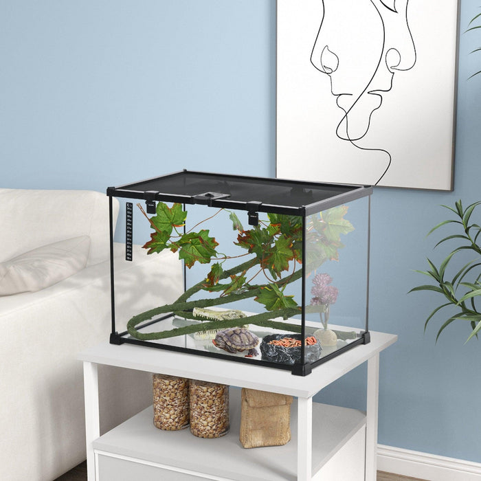 14 Gallon Reptile Glass Terrarium Tank with Decor Kit, Breeding Box Full View with Visually Appealing Sliding Screen Top for Lizards, Frogs, Snakes, Spiders, 20" x 12" x 14", Black - DTYStore