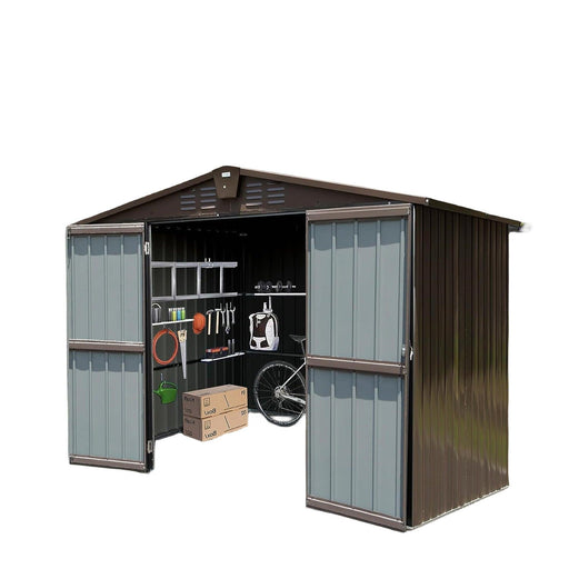 Outdoor Storage Shed 10'x8', Metal Tool Sheds Storage House with Lockable Double Door,Large Bike Shed Waterproof for Garden,Backyard,Lawn(Brown) - DTYStore