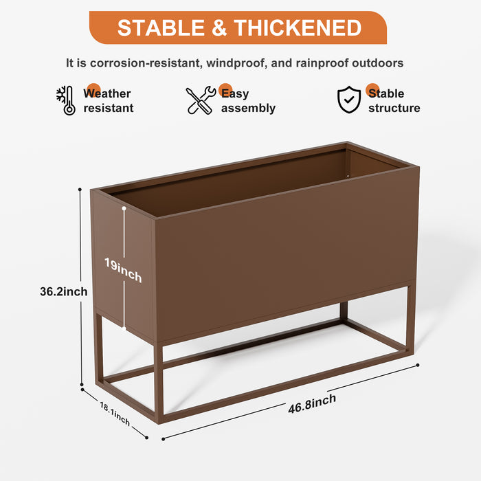 47*18*18 inch Large Metal Rectangular Planter with Shelves and Drainage Holes for Indoor/Outdoor Use, Perfect for Tall Plants, Flowers, or Shrubs in High-Traffic Areas - DTYStore