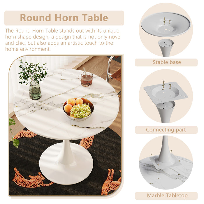 31.4 "round dining table, medieval white marble patterned tulip dining table, 2-3 person metal base dining table, easy to assemble casual coffee table, office desk - DTYStore