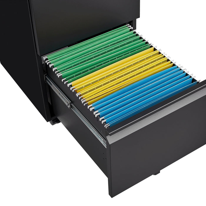 2 Drawer File Cabinet with Lock, Metal Under Desk Rolling Filing Cabinet fits Letter/Legal/A4 Size for Home Office, Mobile Filing Cabinet, Assemble Required, Black - DTYStore