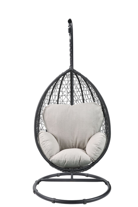 Simona Beige Fabric & Black Wicker Hanging Chair - DTYStore