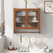 24.8"Glass Door Vintage Double Door Wall Cabinet with Three Tiers of Storage with Towel Rack, for Bathroom, Kitchen,Dining Room,Brown