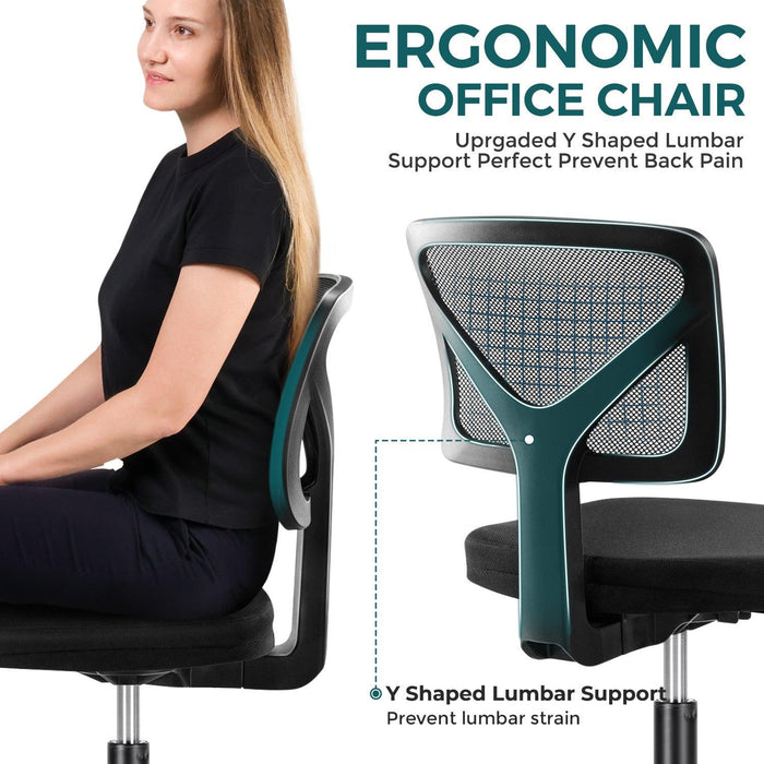 Armless Desk Chair Small Home Office Chair with Lumbar Support - DTYStore