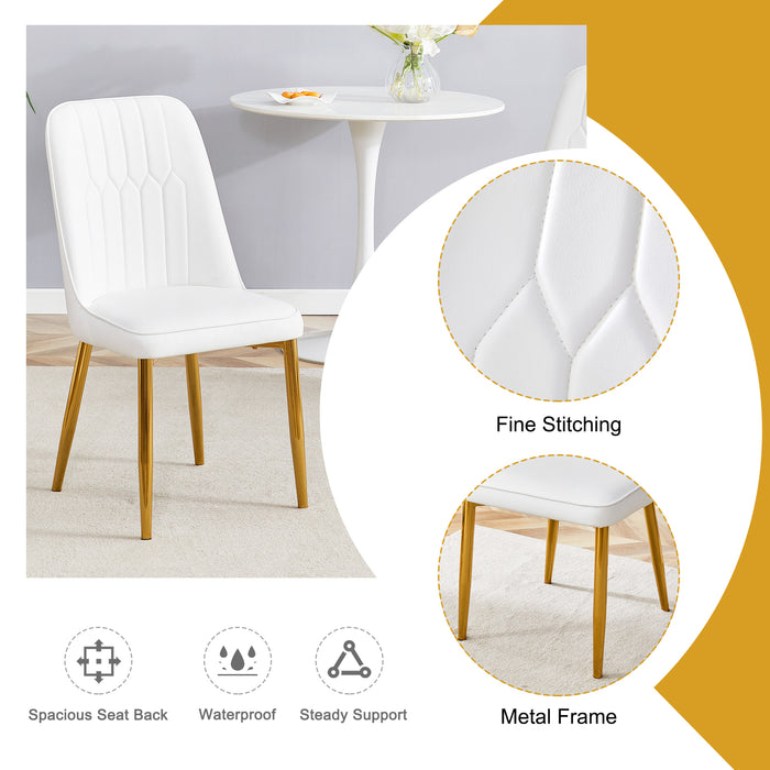 2 modern dining chairs, sleek PU leather backrest, and gold metal legs bring a comfortable home experience to the kitchen, bedroom, and office.W1151P183322 - DTYStore