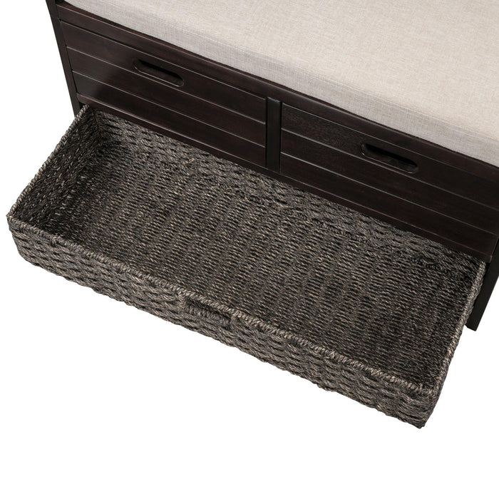 Storage Bench with Removable Basket and 2 Drawers, Fully Assembled Shoe Bench