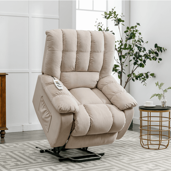 Massage Recliner Chair Electric Power Lift Recliner Chairs with Heat, Vibration, Side Pocket for Living Room Bedroom, Beige