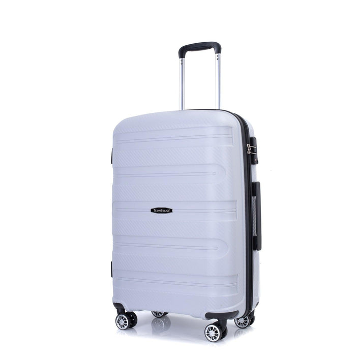 Hardshell Suitcase Spinner Wheels PP Luggage Sets Lightweight Durable Suitcase with TSA Lock,3-Piece Set (20/24/28) ,Silver