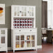 71' Pantry Storage Cabinet with Microwave Oven Countertop, Freestanding Hutch Cabinet with 3 Adjustable Shelves, 5 glass Doors and 1 Large Drawer-White - DTYStore