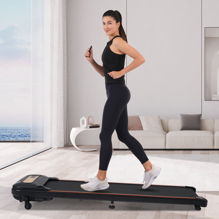 Wood Grain Decoration Walking Pad Under Desk Treadmill for Home Office -2.5HP Walking Treadmill With Incline 0.5-4MPH 300LBS Capacity Treadmill for Walking Running - Remote Control - DTYStore