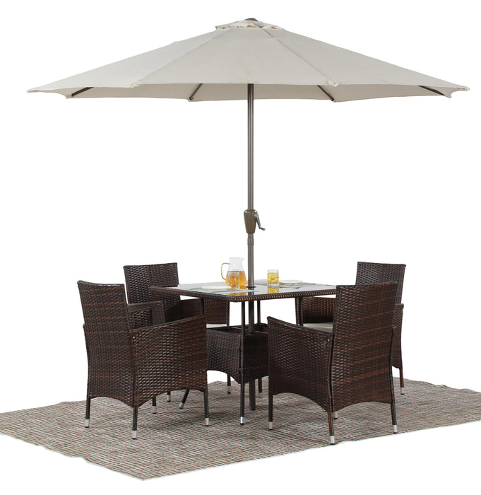 5-Pieces PE Rattan Wicker and Metal Patio Dining Set with Beige Cushions - DTYStore