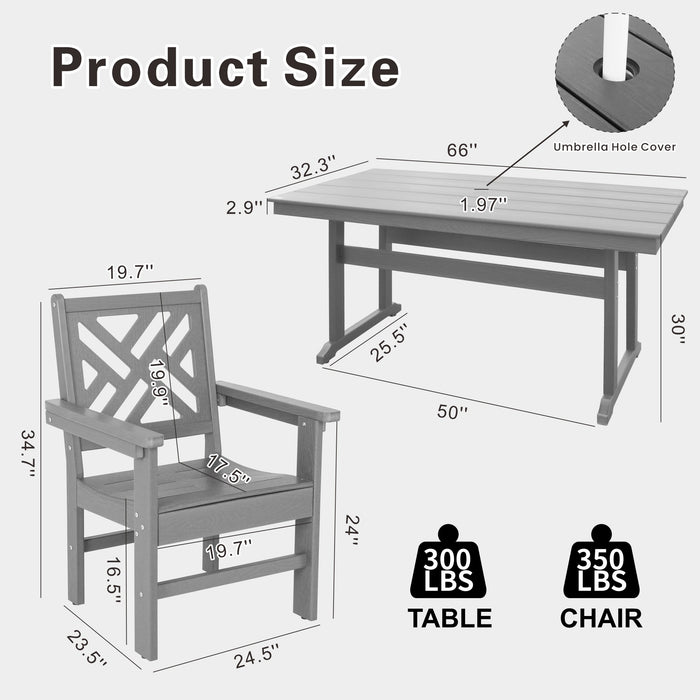 HDPE Outdoor Dining Chairs, Set of 2, Patio Garden Chairs, Porch Chairs, Weather Resistant, Grey - DTYStore