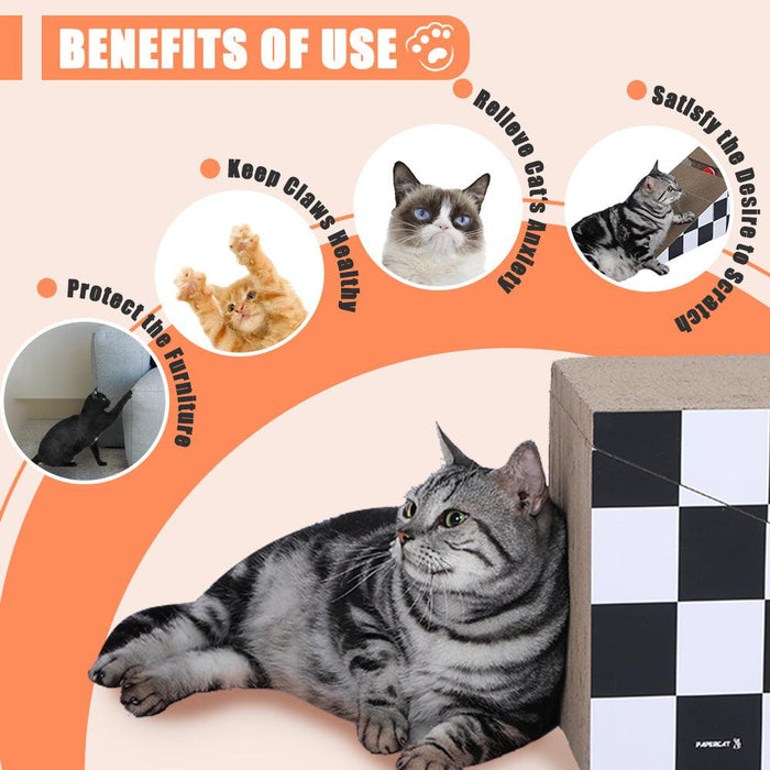 Cat Scratching Board with Ball, Triangle Cat Scratching Cardboard, Multiple Scratching Angles, 2-in-1 Scratching Lounge Bed, Recyclable and Durable, Furniture Protector, Black and White - DTYStore