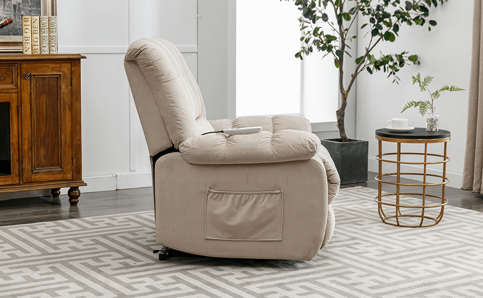 Massage Recliner Chair Electric Power Lift Recliner Chairs with Heat, Vibration, Side Pocket for Living Room Bedroom, Beige