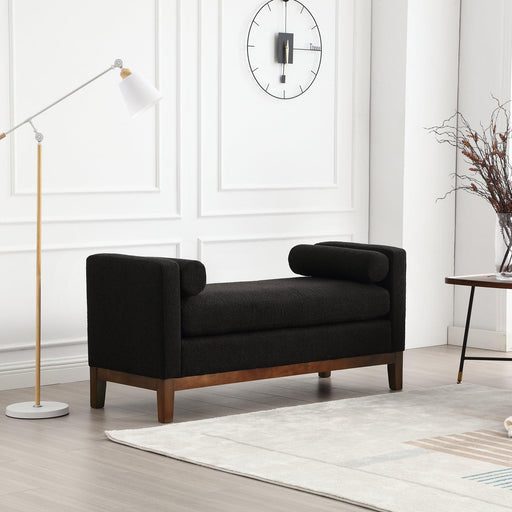53.5"W Elegant Upholstered Bench, Ottoman with Wood Legs & Bolster Pillows for End of Bed, Bedroom, Living Room, Entryway ,Black - DTYStore