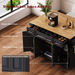 54inch Large Kitchen Island with Rubber Wood Drop Leaf, Embossed Texture Rolling Kitchen Cart on 4 Wheels with 4 Doors and 3 Drawers, Kitchen Island with Storage for Kitchen, Dining Room,Black - DTYStore