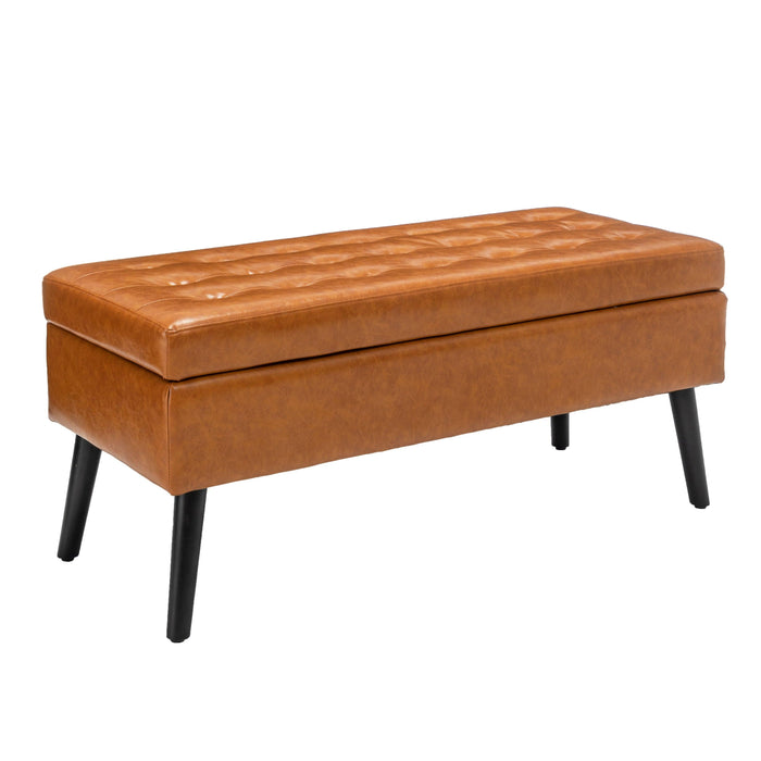 Storage Bench with Storage Bench for Bedroom End of Bed Bench Foot of Bed Bench Entryway Bench Storage Ottoman Bench 43.3" W x 17.7" Brown Leather Bench