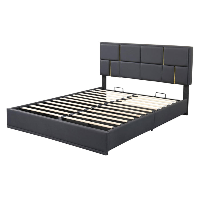 2-Pieces Bedroom Sets,Queen Size Upholstered Platform Bed with Hydraulic Storage System,Storage Ottoman with Metal Legs,Black