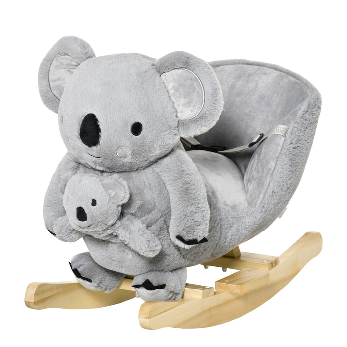 Kids Ride-On Rocking Horse, Koala-shaped Rocker with Realistic Sounds for Children 18-36 Months, Gray