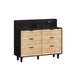 43.31"6-Drawers Rattan Storage Cabinet Rattan Drawer with LED Lights and Power Outlet,for Bedroom,Living Room,Black